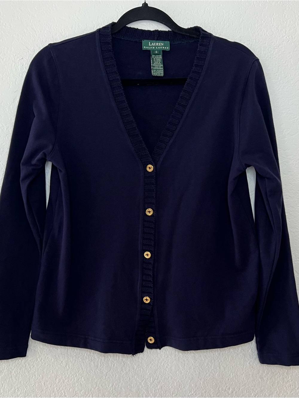 Lauren Ralph Lauren Navy Blue Gold Anchor Button Up  Cardigan Women’s Size Small